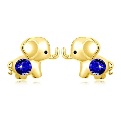 10K Gold Crystal Elephant Stud Earrings