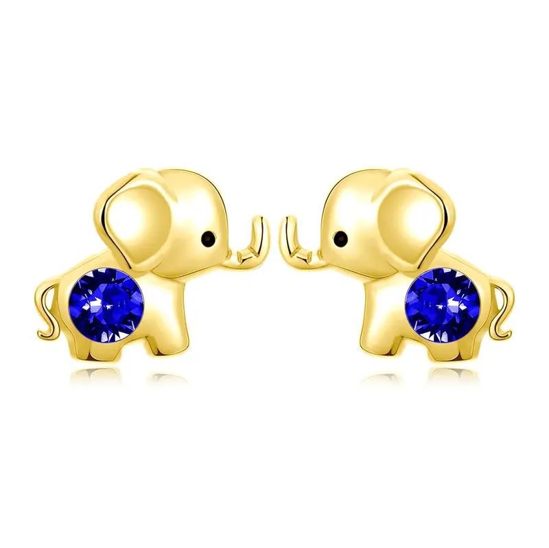 10K Gold Crystal Elephant Stud Earrings
