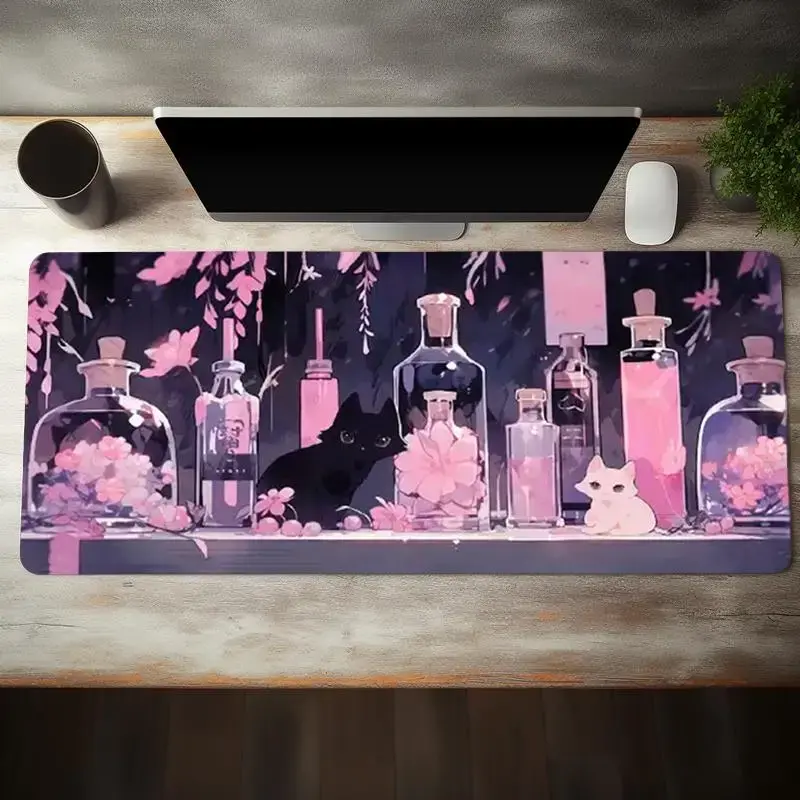 Creative Flower & Cat Pattern Mouse Pad, Large Gaming Mouse Pad, Non-slip Computer Keyboard Pad for Home Office