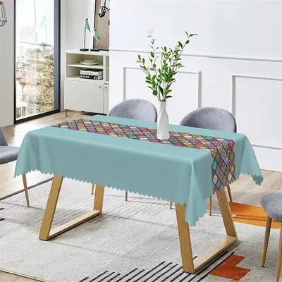 Ethnic Design Plaid Boho Blue Rectangle Tablecloth - Aperturee