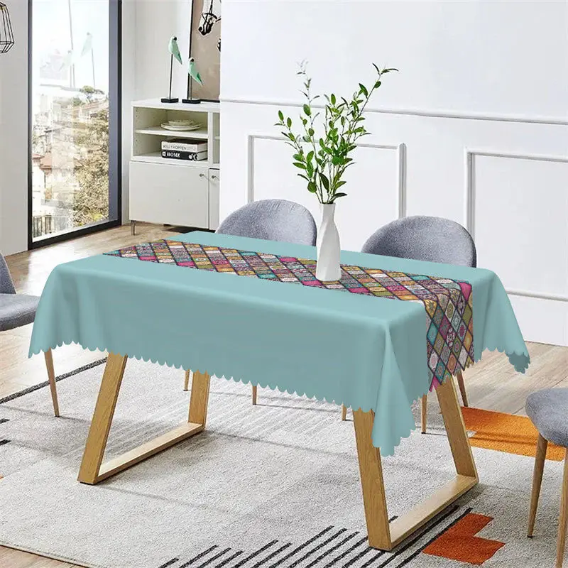 Ethnic Design Plaid Boho Blue Rectangle Tablecloth - Aperturee