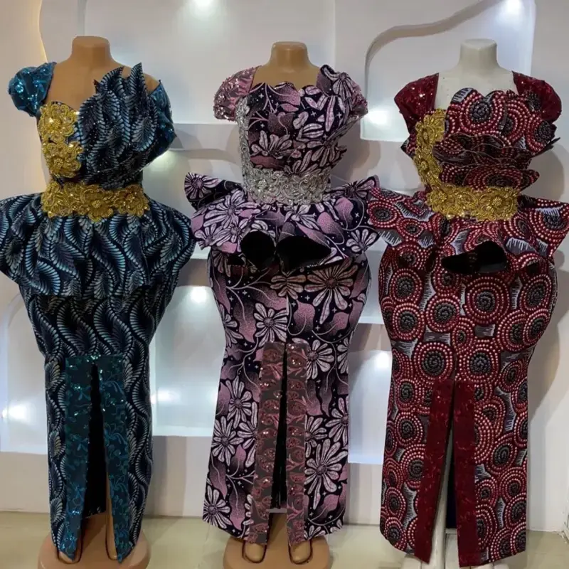 Ankara Style Blouse and Skirt African Fashion for Women Special Event Wear Patterns and Beaded Belt Womenswear with Sequined ...