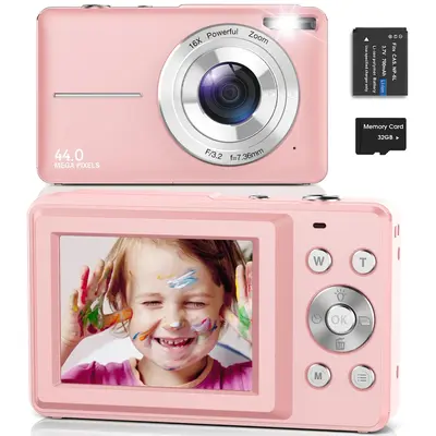 44MP Photo & 16X Digital Zoom Digital Camera, 1080P Digital Camera with 32GB Memory Card, Easy Operation & Portable Camera