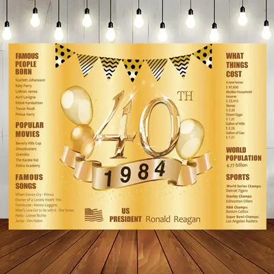 Golden legend Balloon Happy 40th Birthday Backdrop - Aperturee
