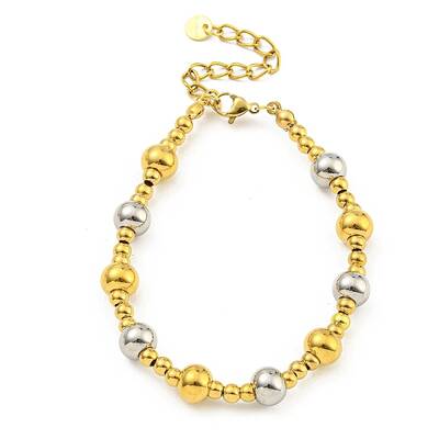 304 Stainless Steel & 201 Stainless Steel Round Beaded Bracelets for Women