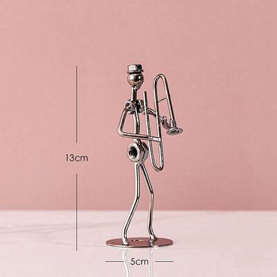 Iron Musician Trombone Player Figurines Statue for Home Office Desktop Decoration