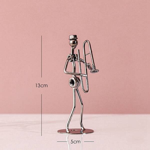 Iron Musician Trombone Player Figurines Statue for Home Office Desktop Decoration