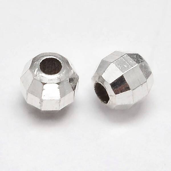 Faceted Round 925 Sterling Silver Beads