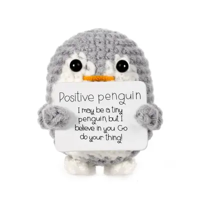 Positive Penguin Decorative Ornament, 1/8 Counts Funny Knitted Penguin Ornament with Positive Card, Cute Positive Penguin Cro...