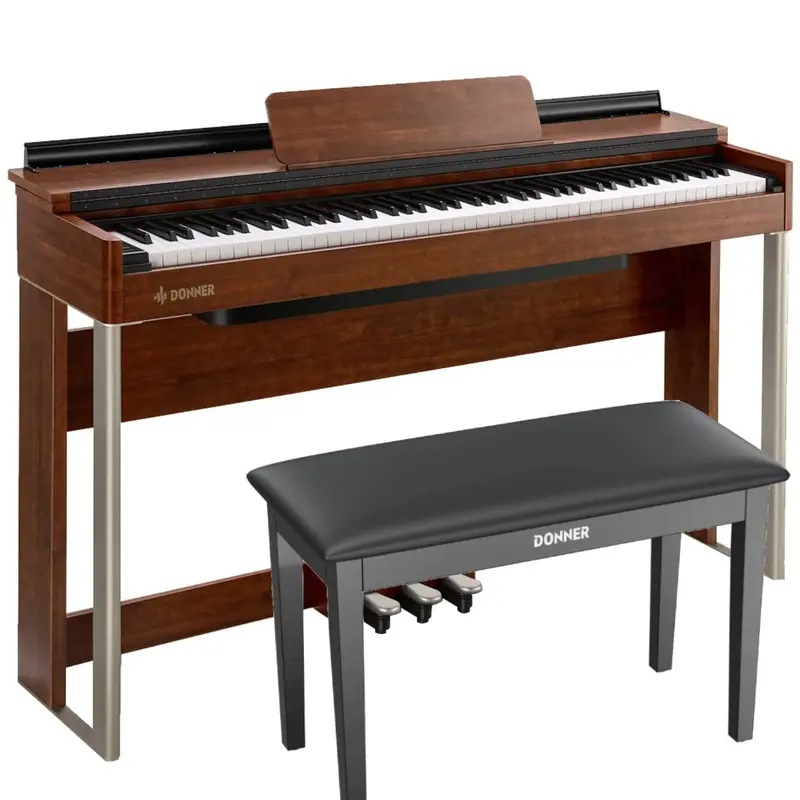 Donner DDP-200 Graded Hammer Action Digital Piano - Piano+Two seater Bench / Brown