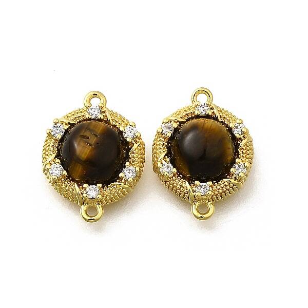 Brass Clear Cubic Zirconia Flat Round Links Connector Charms