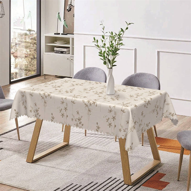 White Grey Spring Floral Prints Rectangle Tablecloth - Aperturee