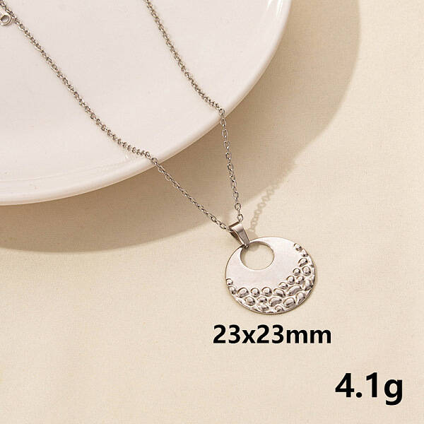304 Stainless Steel Flat Round Pendant Necklace for Women