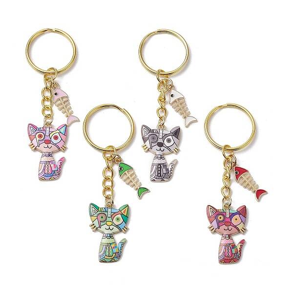 Alloy Enamel Cat Keychain