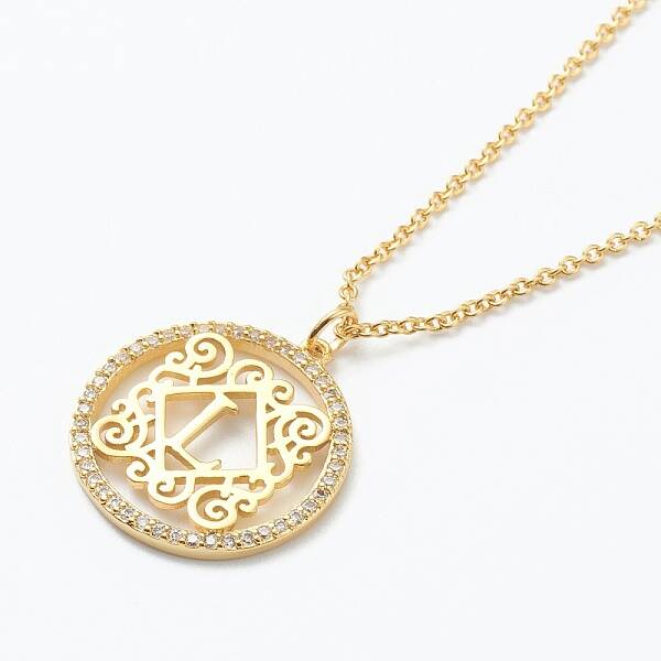 Brass Micro Pave Clear Cubic Zirconia Pendant Necklaces