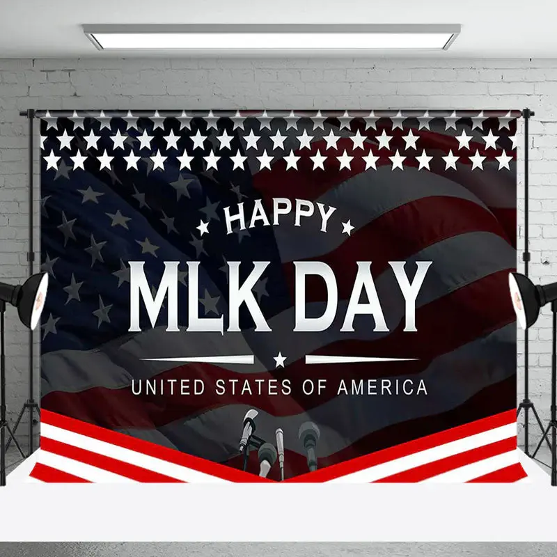 Stars Usa Flag Microphone Happy Mlk Day Backdrop - Aperturee