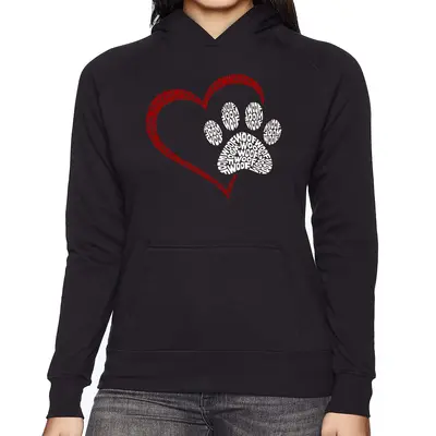 Paw Heart - Women's Word Art Hooded Sweatshirt - Blue - Medium