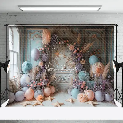 Luxury Wall Balloons Coastal Cake Smash Backdrop
