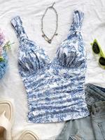 Women's Plants Print Tank Top, Boho Elegant Casual Sleeveless Strap Top for Summer, Ladies Clothes for Beach Holiday Vacation...
