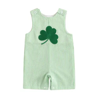St. Patrick's Day Toddler Baby Boy Jumpsuit Striped Tank Romper Clover Embroidery Sleeveless Bodysuit Irish Clothes