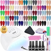 JODSONE 60 PCS Gel Nail Polish Kit with U V Light Base and Matte Glossy Top Coat Nail Gel Polish Soak off Manicure Accessory ...