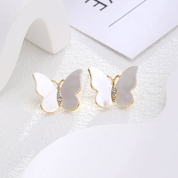 Butterfly Brass Micro Pave Clear Cubic Zirconia Stud Earrings
