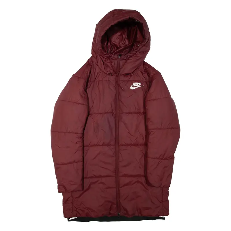 NIKE Womens Puffer Jacket Maroon Hooded L