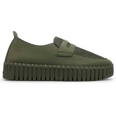 Ilse Jacobsen Tulip 3878 Textile Synthetic Women's Slip On Shoes - Army Army - Size:US 9 Women