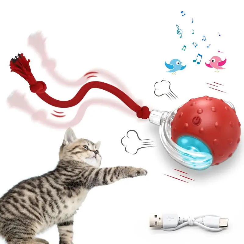 Cat & Dog Toy - Interactive USB Rechargeable  Ball Toy on Rug with Bird Chirping, Anti-Depression Fun Gift for Cats & Dogs