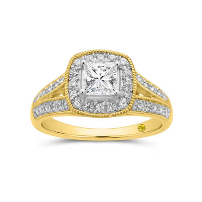 Lattice Vintage Inspired Lab Grown Halo Diamond Engagement Ring | Yellow Gold 1 CT. TW.