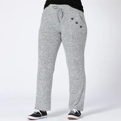 Heather Gray Paw Print Drawstring Knit Pants - 2X