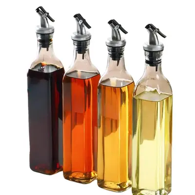 Modern Oil Dispenser Bottle, 1/2/4 Counts Clear Glass Olive Oil Dispenser with Pour Spout, Vinegar Dispenser, Liquid Seasonin...