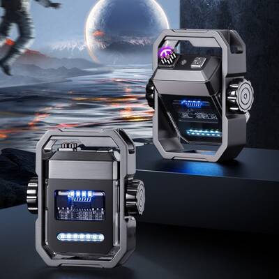 Windproof Double Arc Lighter - Type-C Rechargeable, Rotary Gyroscope, Electric Smoker Light