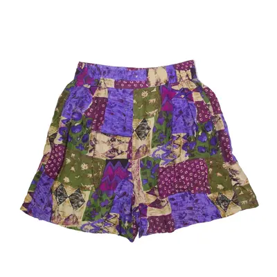 OPTIONS MELROSE Casual Shorts Purple Loose Silk Crazy Pattern Womens L W30