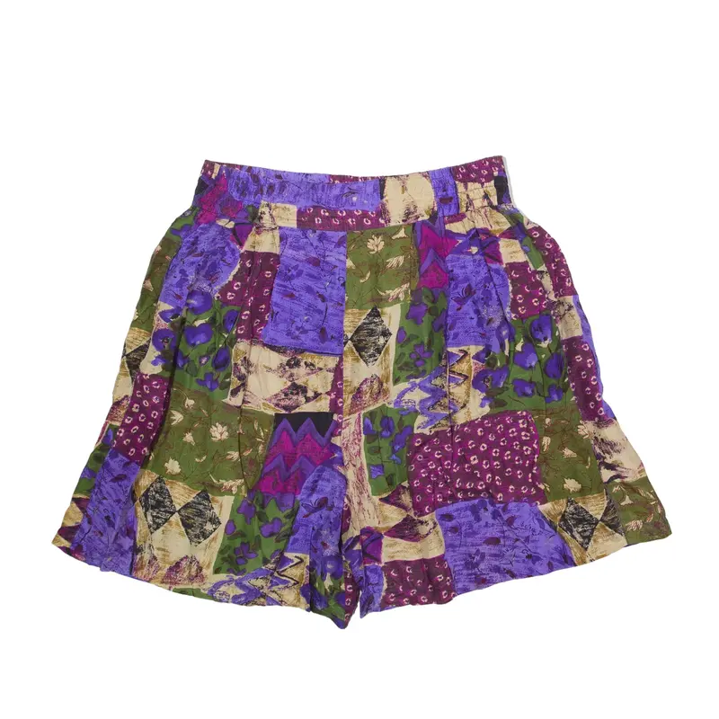 OPTIONS MELROSE Casual Shorts Purple Loose Silk Crazy Pattern Womens L W30