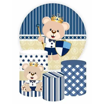 Aperturee Teddy Bear Guard Round Blue Baby Shower Backdrop Kit | Baby Shower Round Backdrop | Baby Shower Arch Backdrop | Bab...