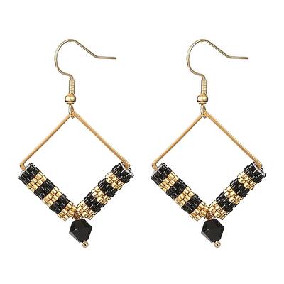 Glass Seed Braided Rhombus Dangle Earrings