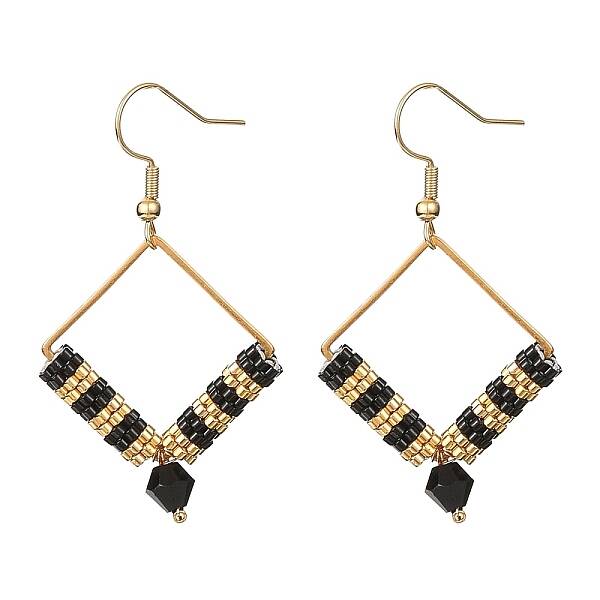 Glass Seed Braided Rhombus Dangle Earrings