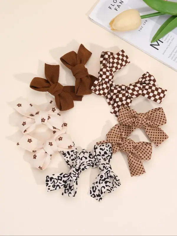 Cute Bow Design Hair Clip, Polka Dot & Floral & Checked & Leopard Pattern Hair Clips Set for Girls, Fashion Hair Accessories ...