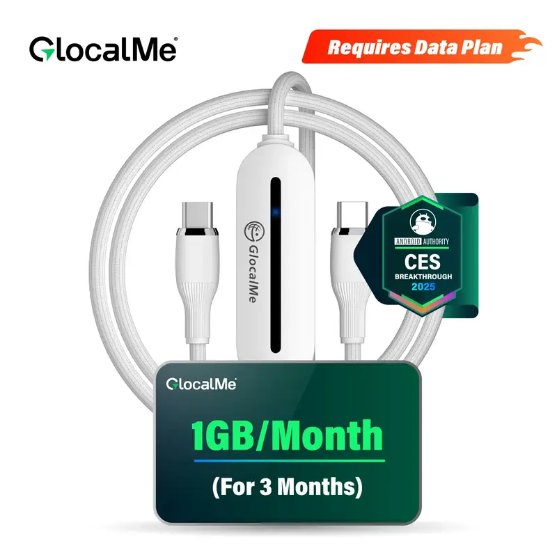 Data Plan Required | Type-C Cable | GlocalMe UniCord 3-in-1 Data Cable & 65W PD Wall Charger with 4G LTE Hotspot – Register...