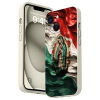 Straight Edge Gradient Virgin Mary Pattern Phone Case for iPhone 16 15 14 Pro Max 13 12 11 XR XS Plus Shockproof Non Slip Mil...