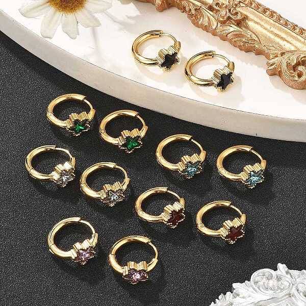 304 Stainless Steel Star Hoop Earrings