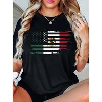 Soft & Comfy T shirt Mexican Striped Flag Print Crewneck T-Shirt, Spring & Summer Short-Sleeved T-Shirt, Sportswear Everyday ...