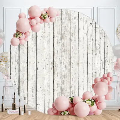 Aperturee Round White Wooden Theme Happy Birthday Backdrop