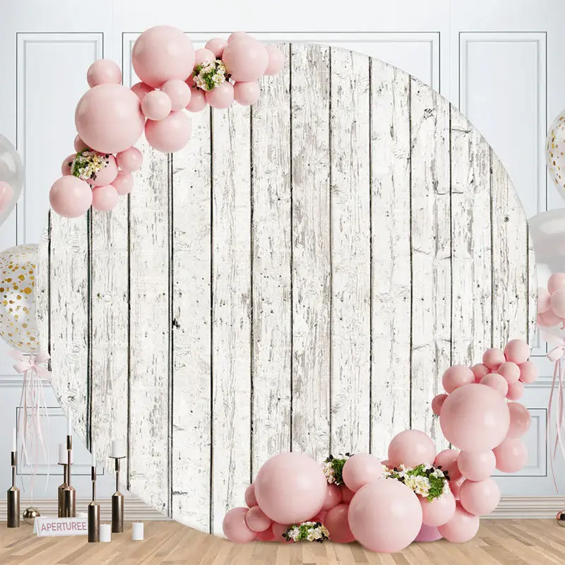 Aperturee Round White Wooden Theme Happy Birthday Backdrop