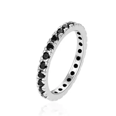 Agato AGT-R16BK Black Zirconia Silver Ring - Size: 56mm