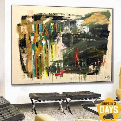 Extra Large Abstract Canvas Painting Original Thick Colorful Wall Art Modern Art | THE GRAIN 30"x46"
