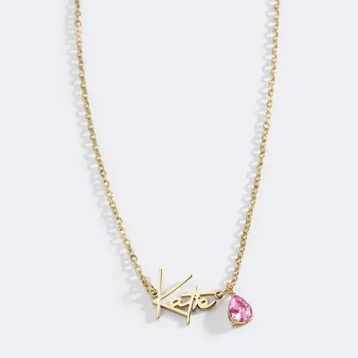 Sterling Silver with Yellow Gold Plated Personalized Birthstone Name Pendant Necklace