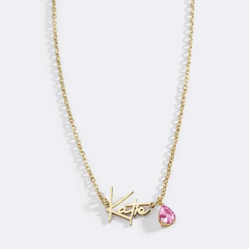 Sterling Silver with Yellow Gold Plated Personalized Birthstone Name Pendant Necklace