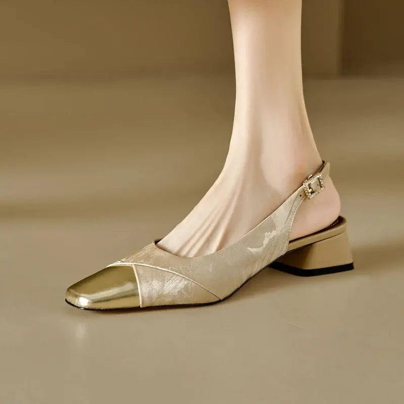 CHIKO Noor Square Toe Block Heels Slingback Shoes
